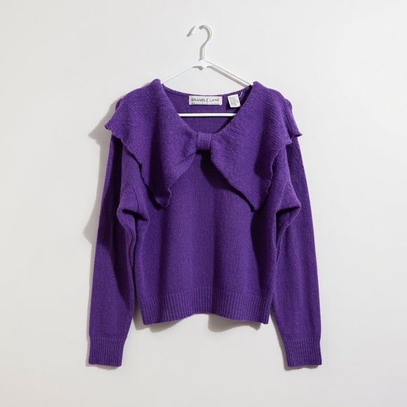 Bramble Lane Sweaters - Vintage Bramble Lane Purple Silk Angora Blend Bow Collar Sweater Womens Medium